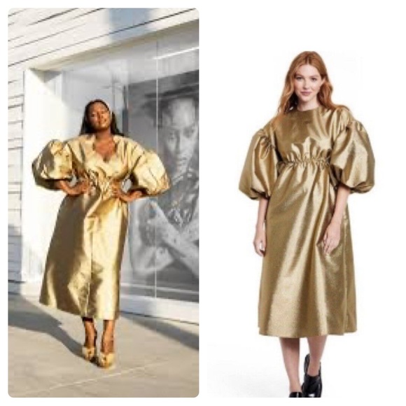 Kika Vargas Dresses & Skirts - Kika Vargas x Target Gold Foil dress.  Oversized puffed sleeves beautiful back M